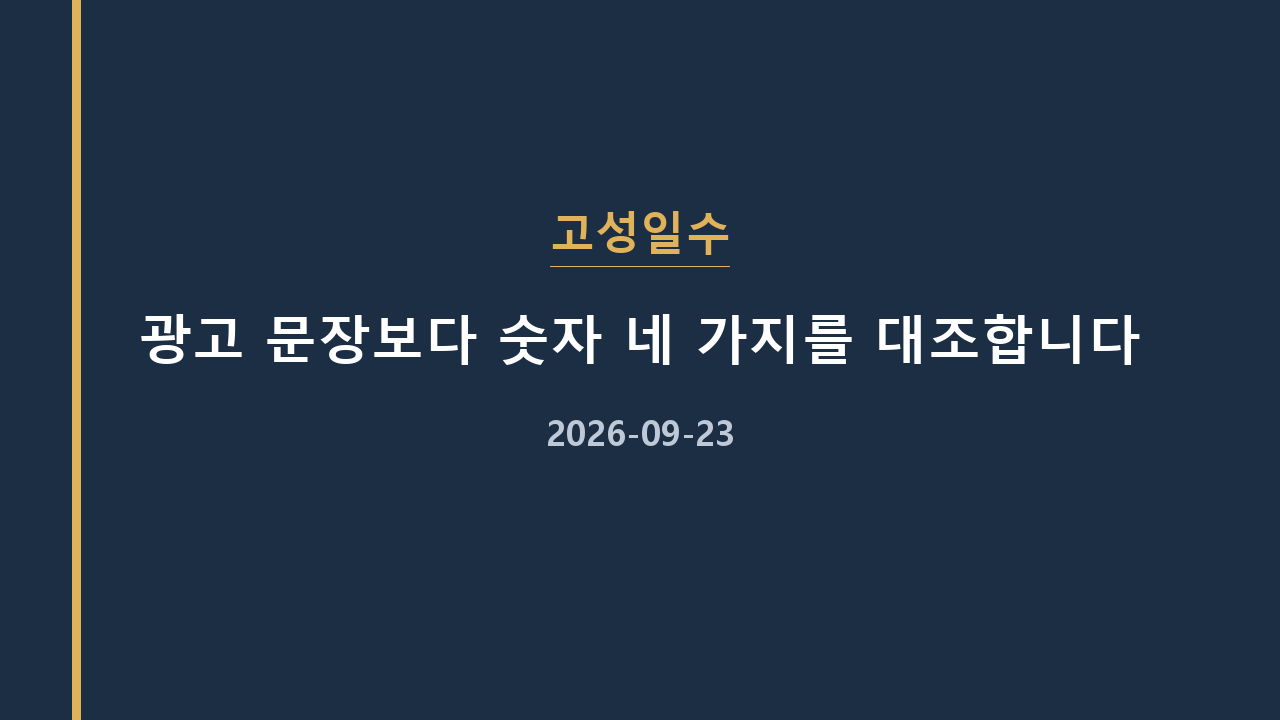 고성일수 광고 문장보다 숫자 네 가지를 대조합니다